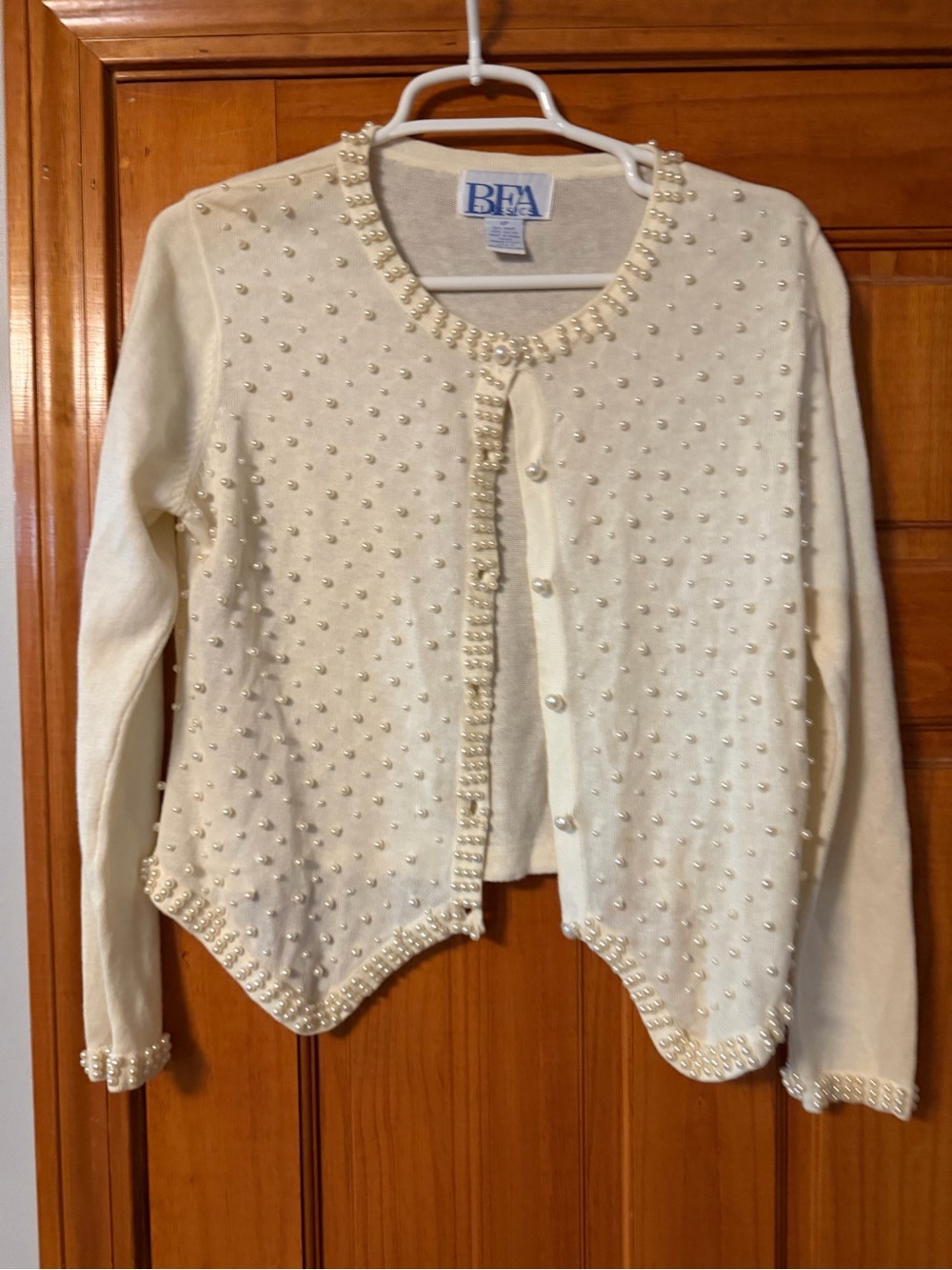 FA Ivory Pearl-Embellished Cardigan